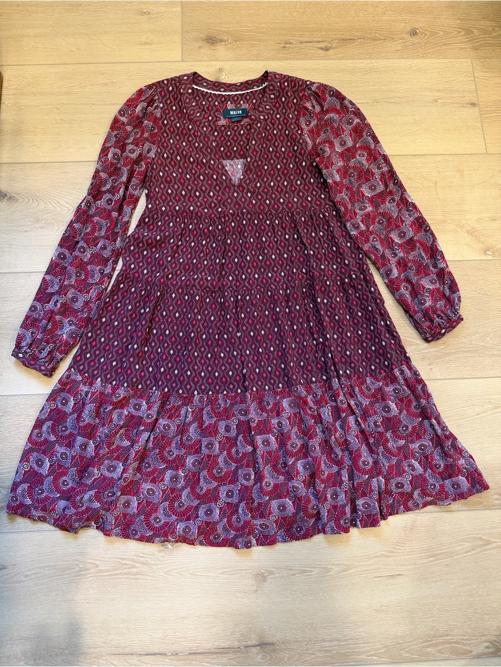 Maeve by Anthropologie Amber Burgundy Long Sleeve Mini Dress - Picture 2 of 10
